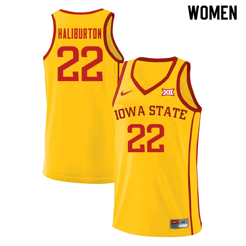 Women #22 Tyrese Haliburton Iowa State Cyclones College Basketball Jerseys Sale-Yellow - Click Image to Close